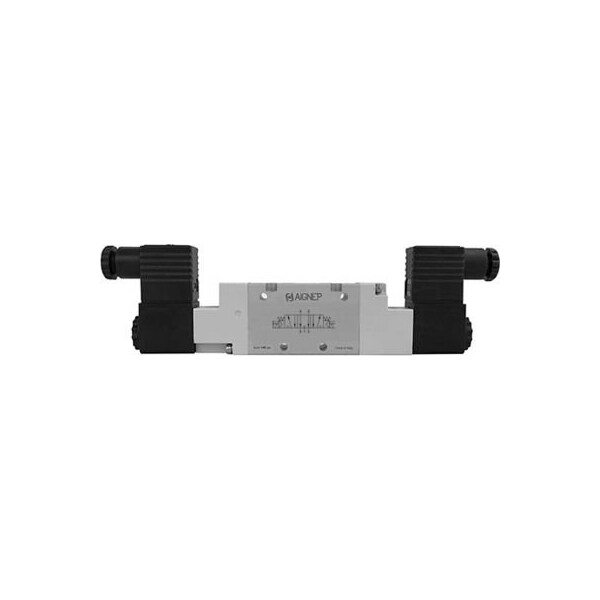 Alpha Technologies Aignep USA 5/3 Dbl Solenoid Valve, Pilot/Spring Closed Cntr 1/8 NPTF, 12V DC/3W Coil, Black Conn. 01VS07CC02N0101 - main